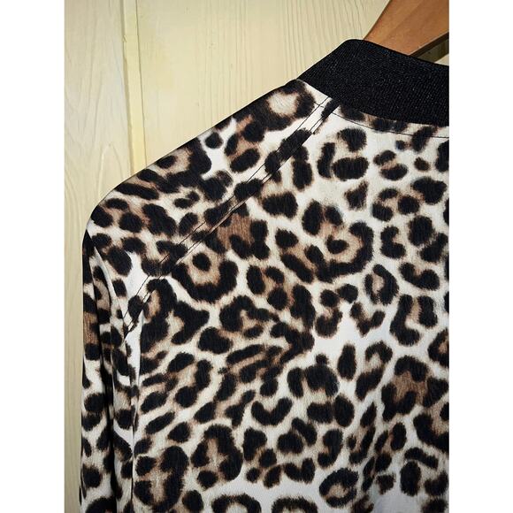 Susan Graver Large Leopard BOMBER JACKET Animal Print Sporty Coat QVC 14 16 NEW - Picture 4 of 11